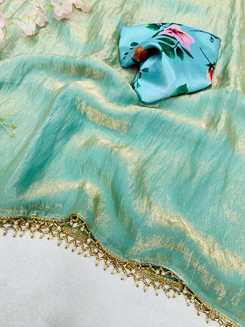 Fandy crush silk with fancy handwork lace