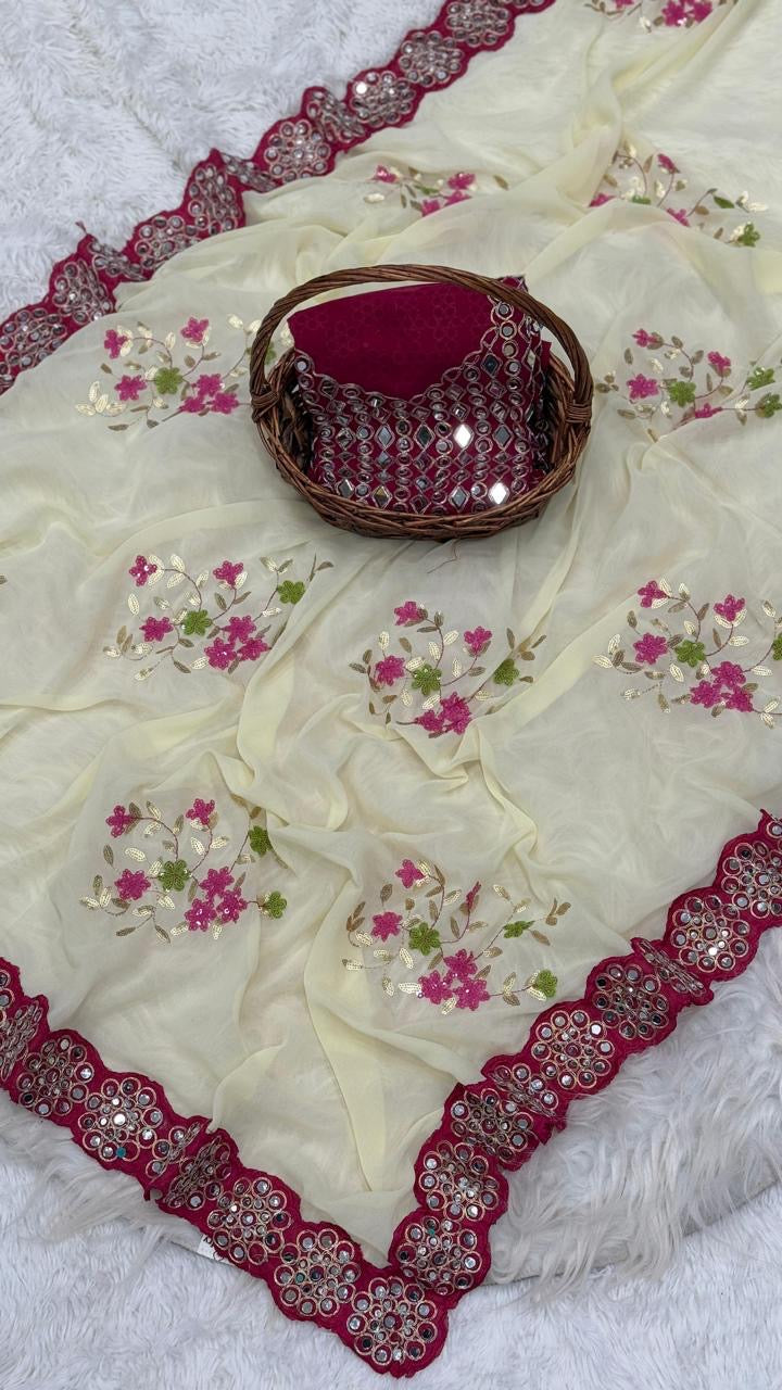 Georgette saree in sequence with Original Mirror