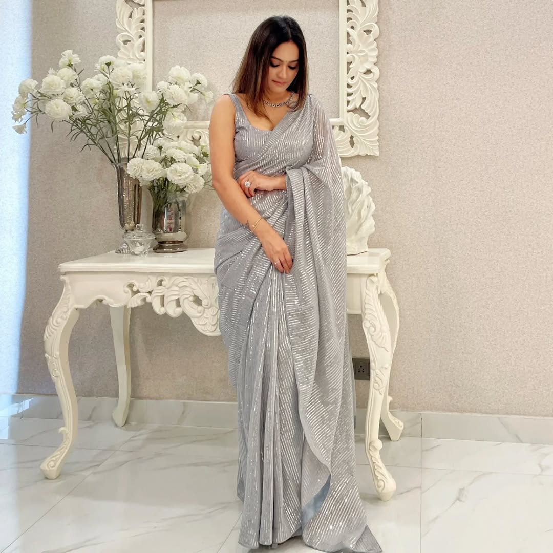georgette with sequence work saree