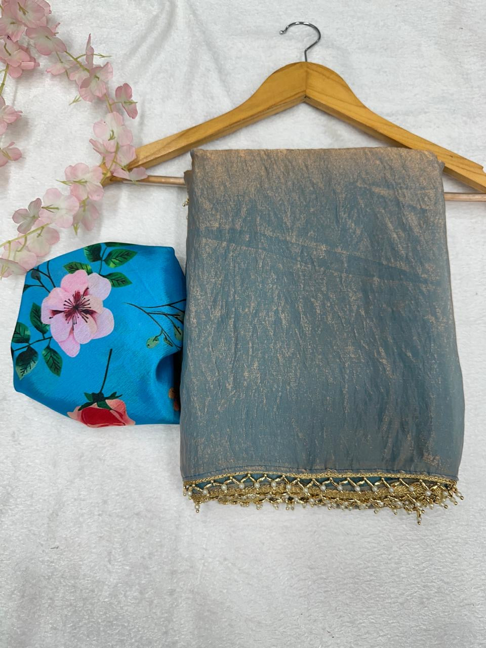 Fandy crush silk with fancy handwork lace