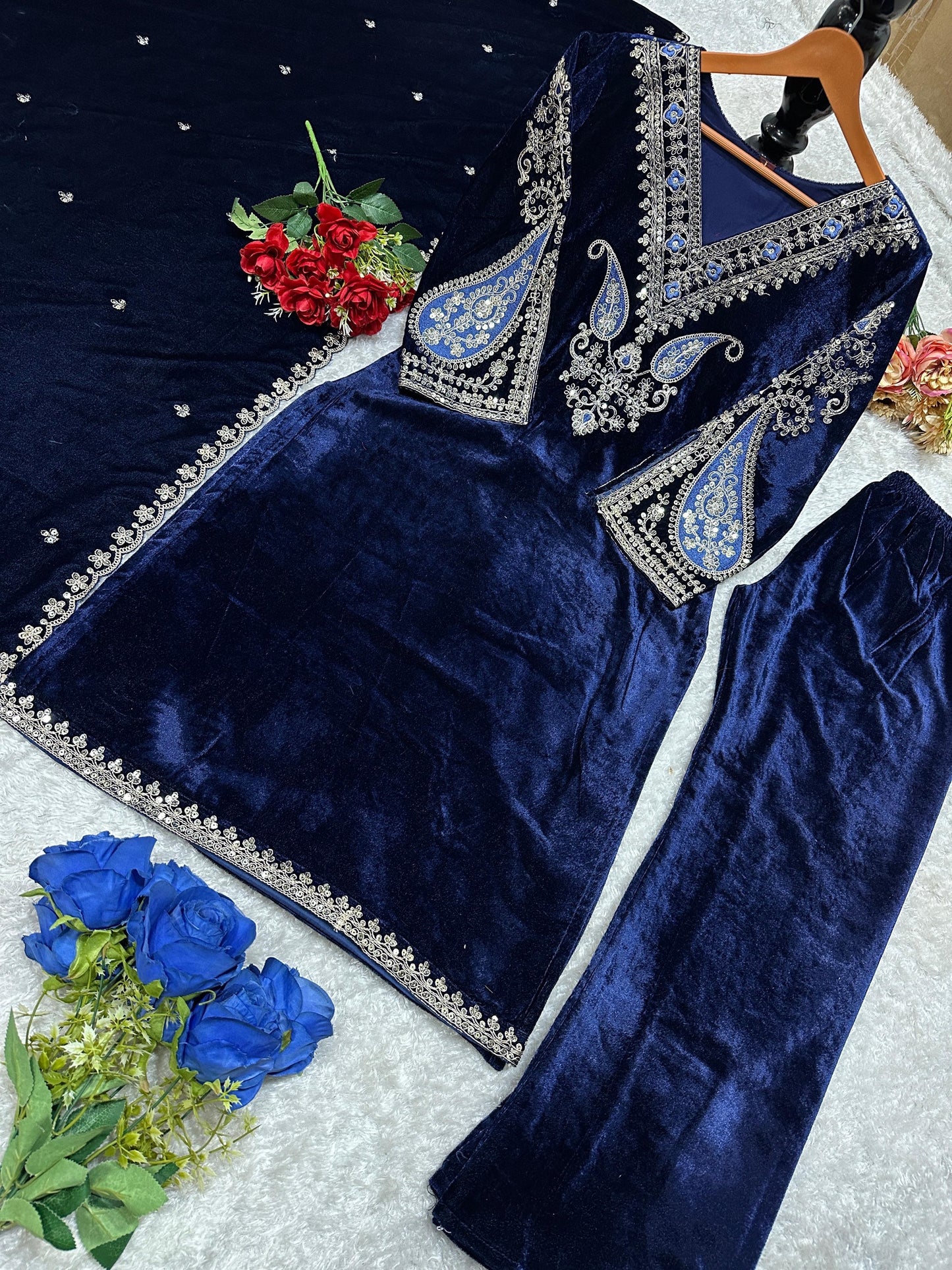 TOP AND PLAZO WITH FANCY DUPPATA AND EMBROIDERY WORK