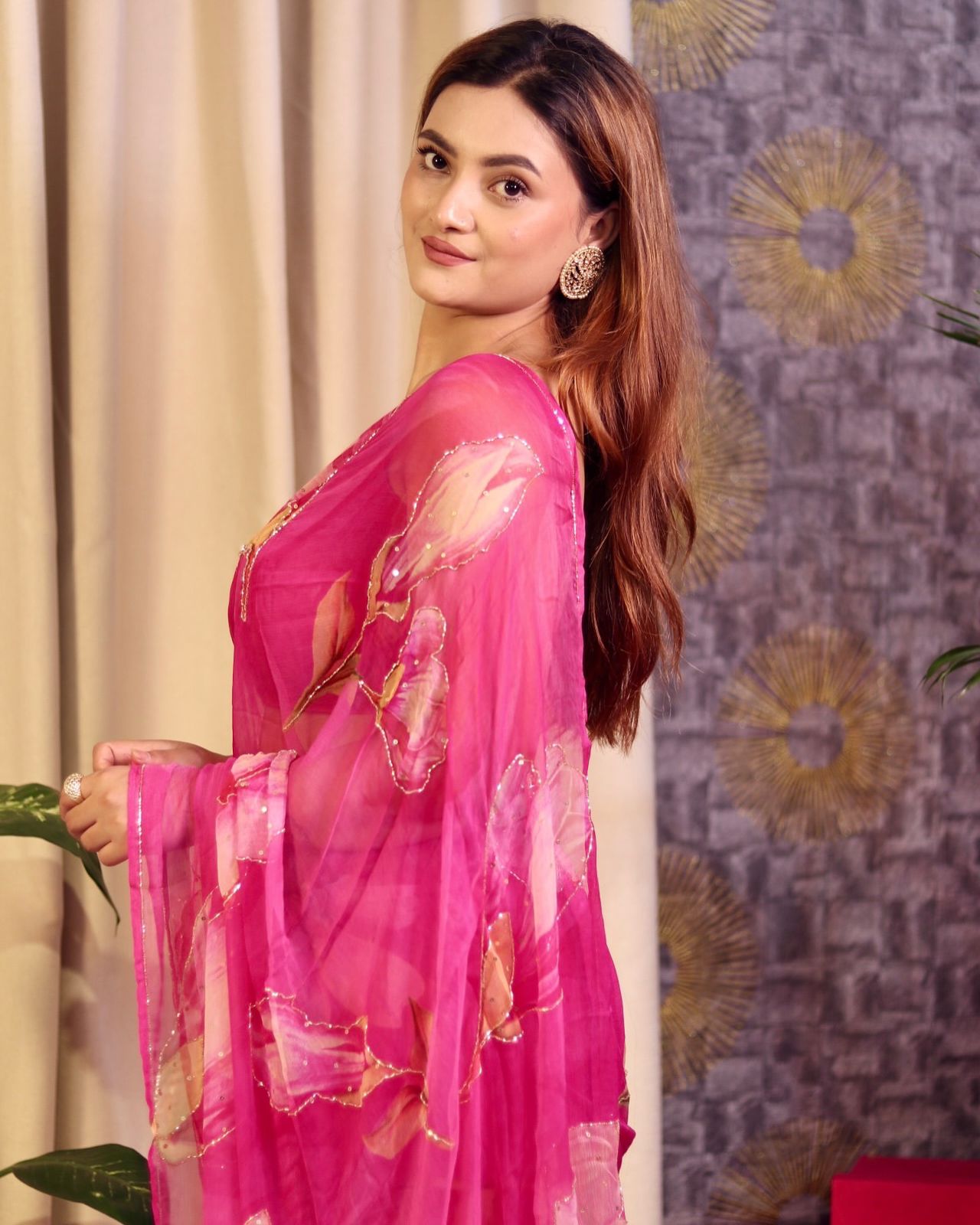 Floral Organza with katdana handwork saree