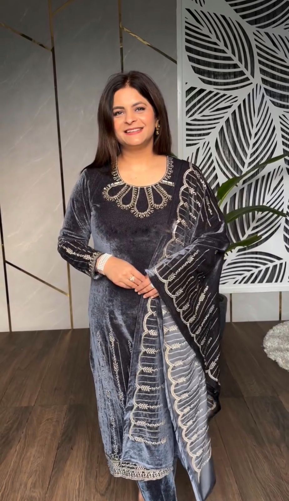 Heavy Viscose Velvet With Heavy Embroidery Sequence Work