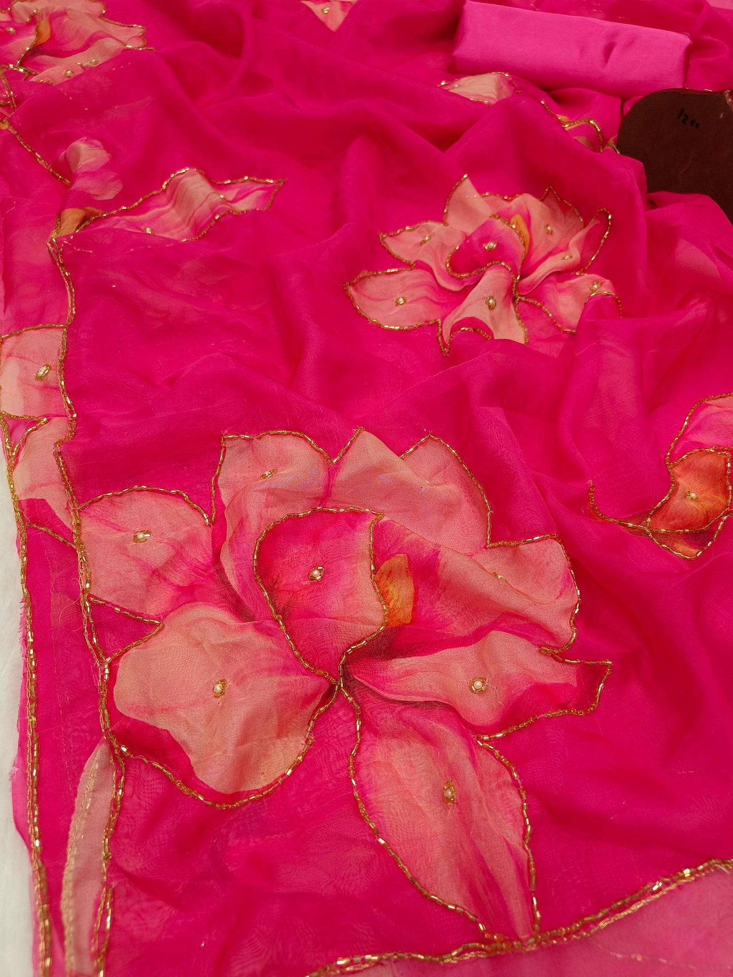 Floral Organza with katdana handwork saree