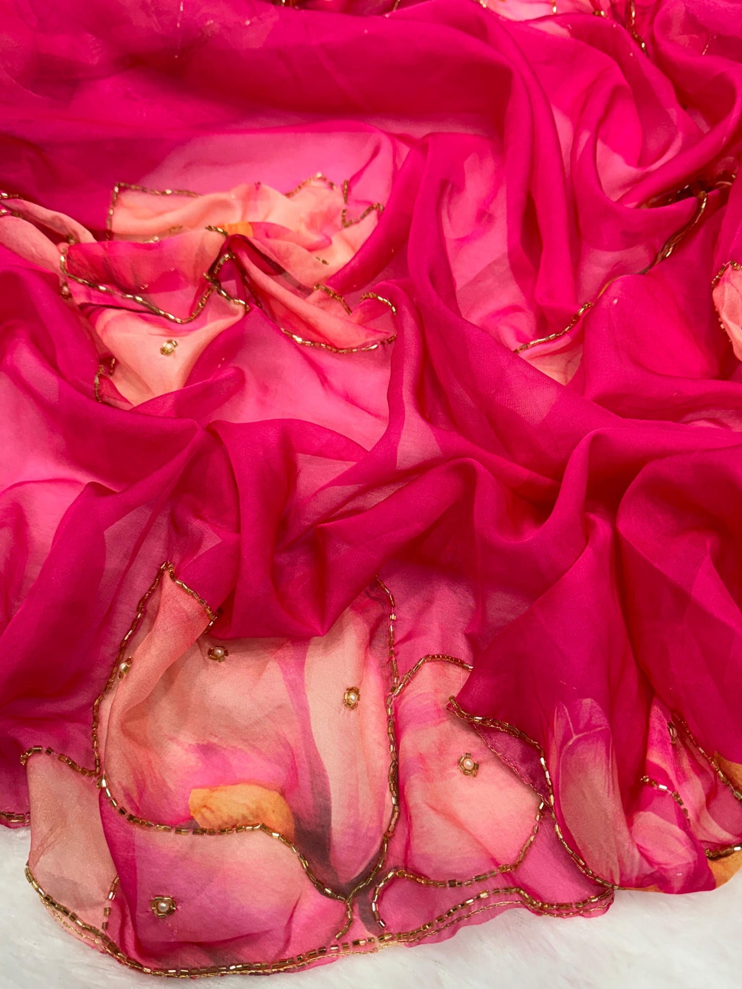Floral Organza with katdana handwork saree