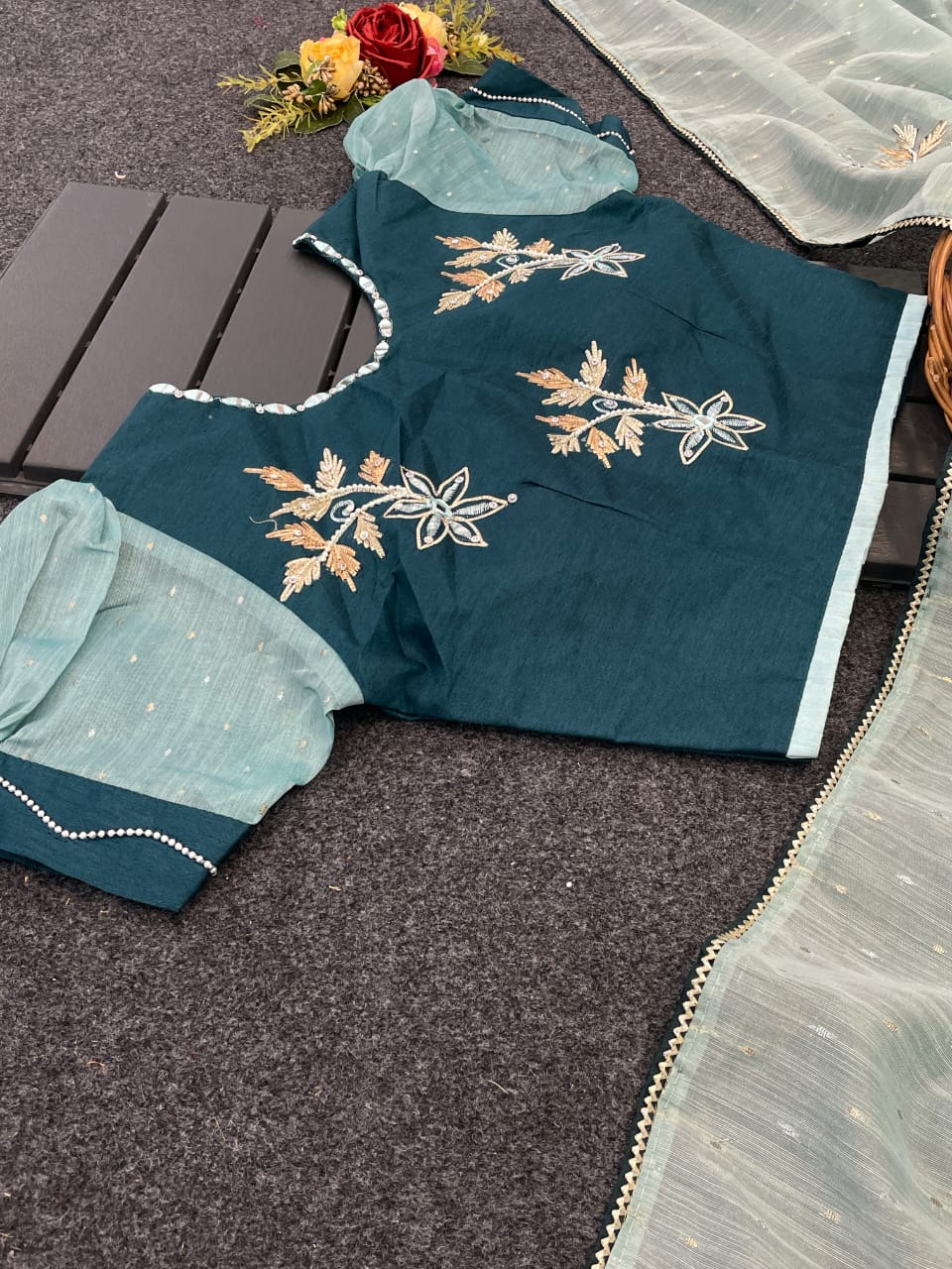 Chanderi silk saree with stitched blouse