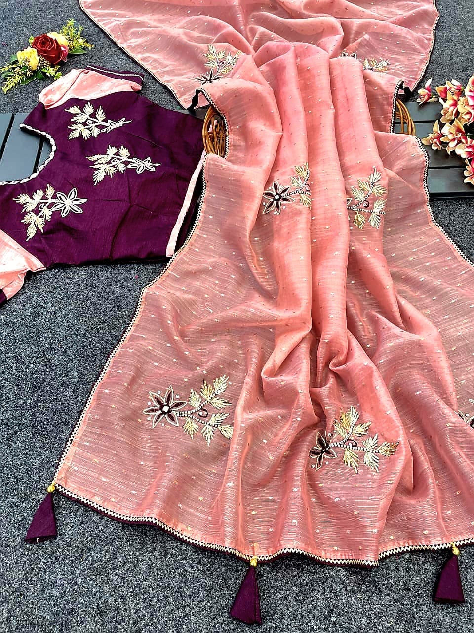 Chanderi silk saree with stitched blouse