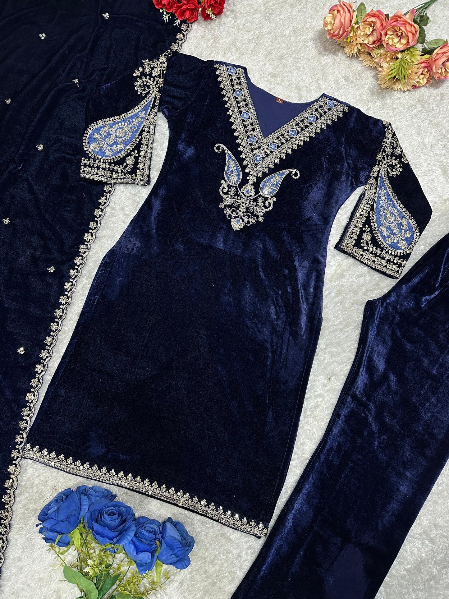 TOP AND PLAZO WITH FANCY DUPPATA AND EMBROIDERY WORK