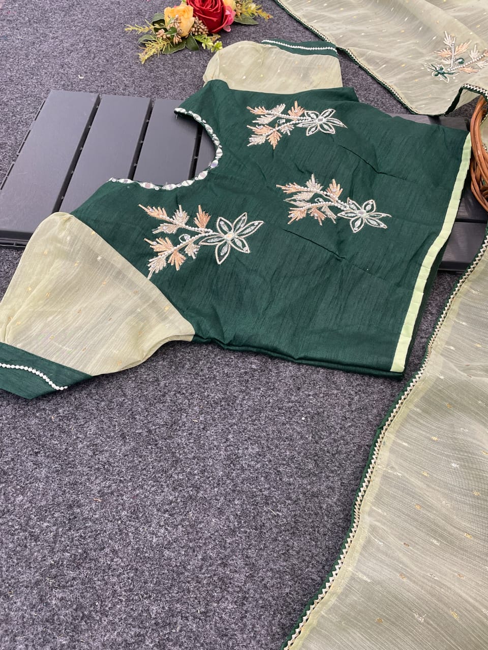 Chanderi silk saree with stitched blouse