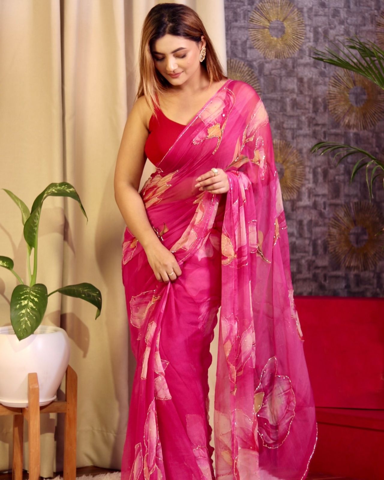 Floral Organza with katdana handwork saree
