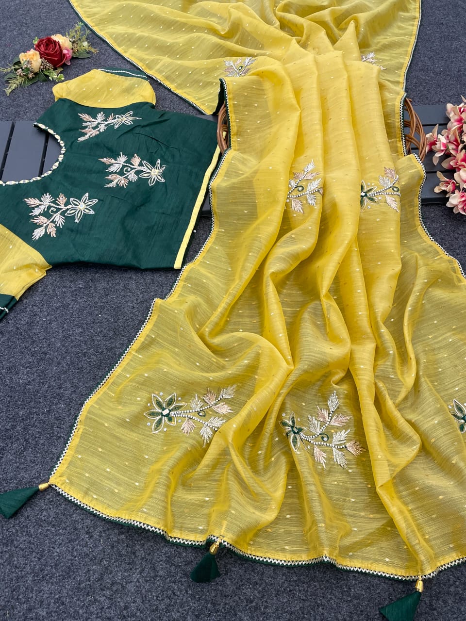 Chanderi silk saree with stitched blouse