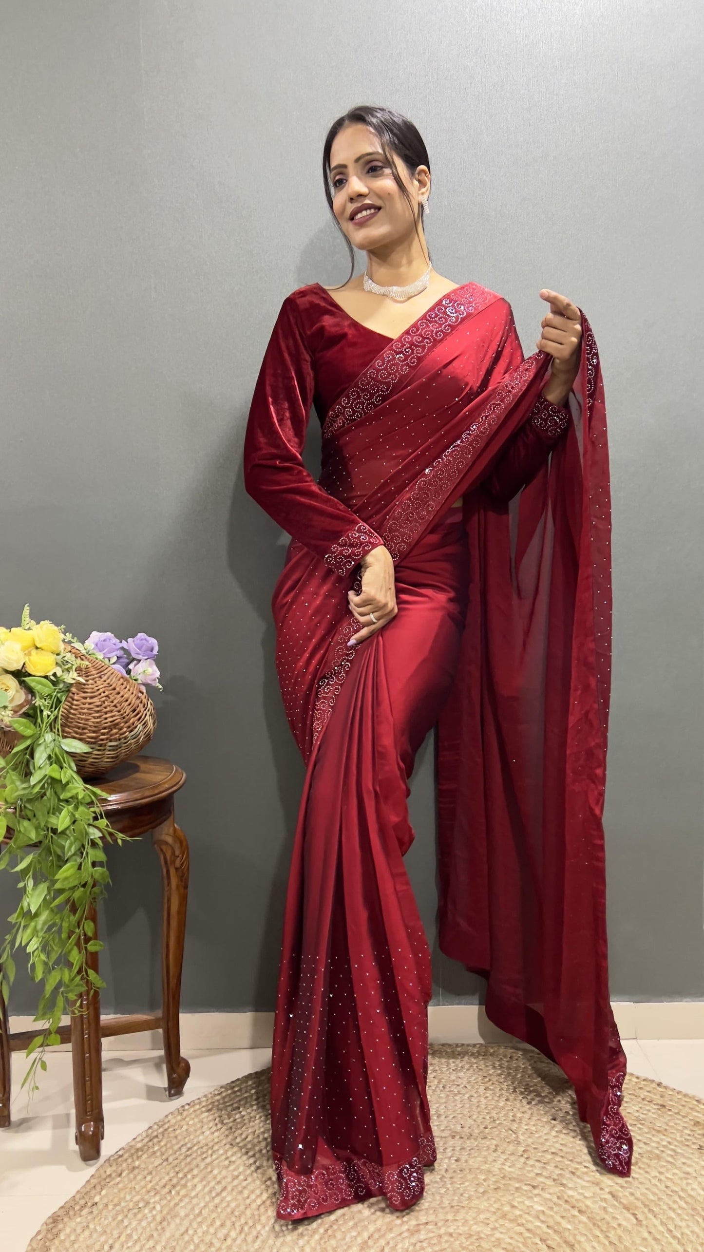 Ready to wear saree with swaroski work