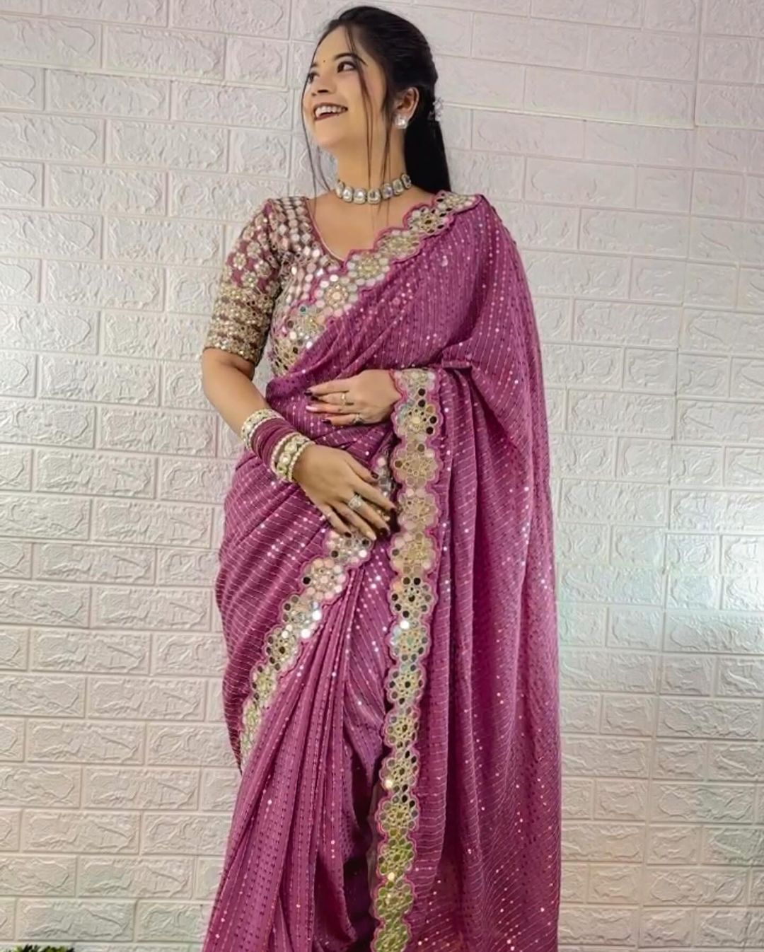 Mirror work saree