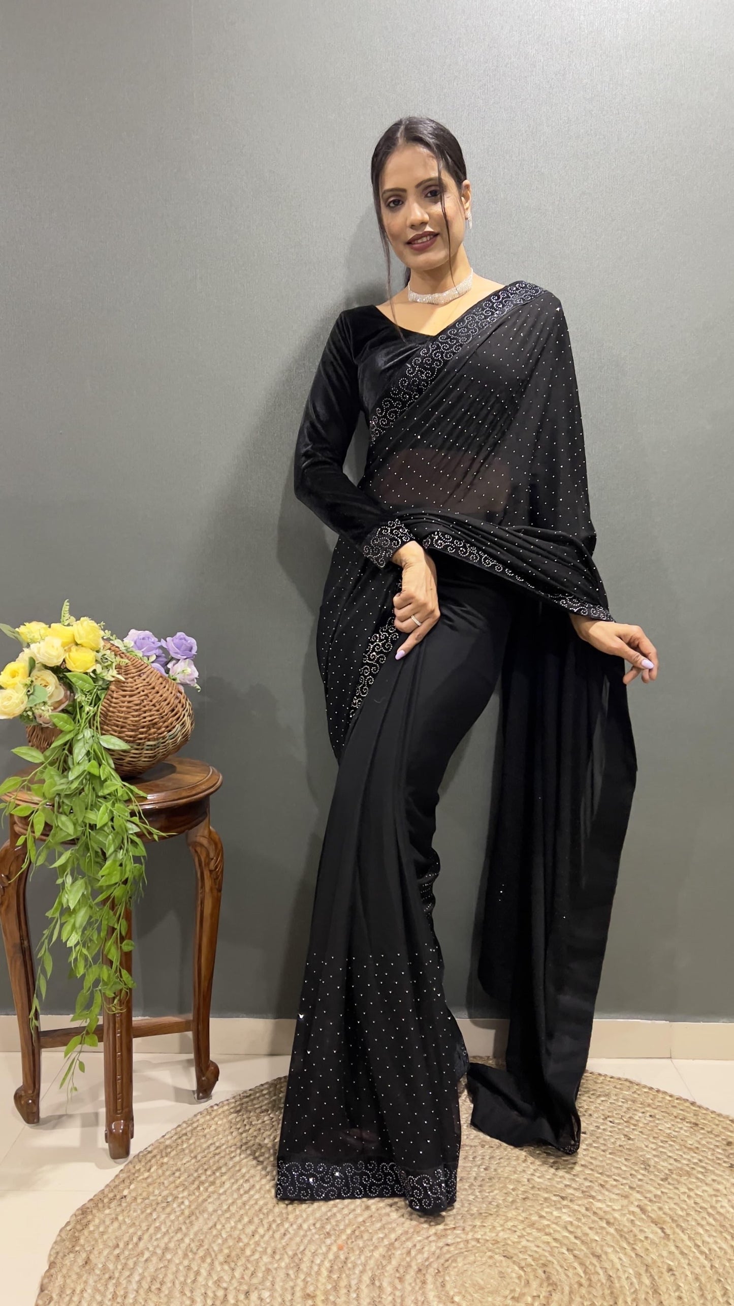Ready to wear saree with swaroski work