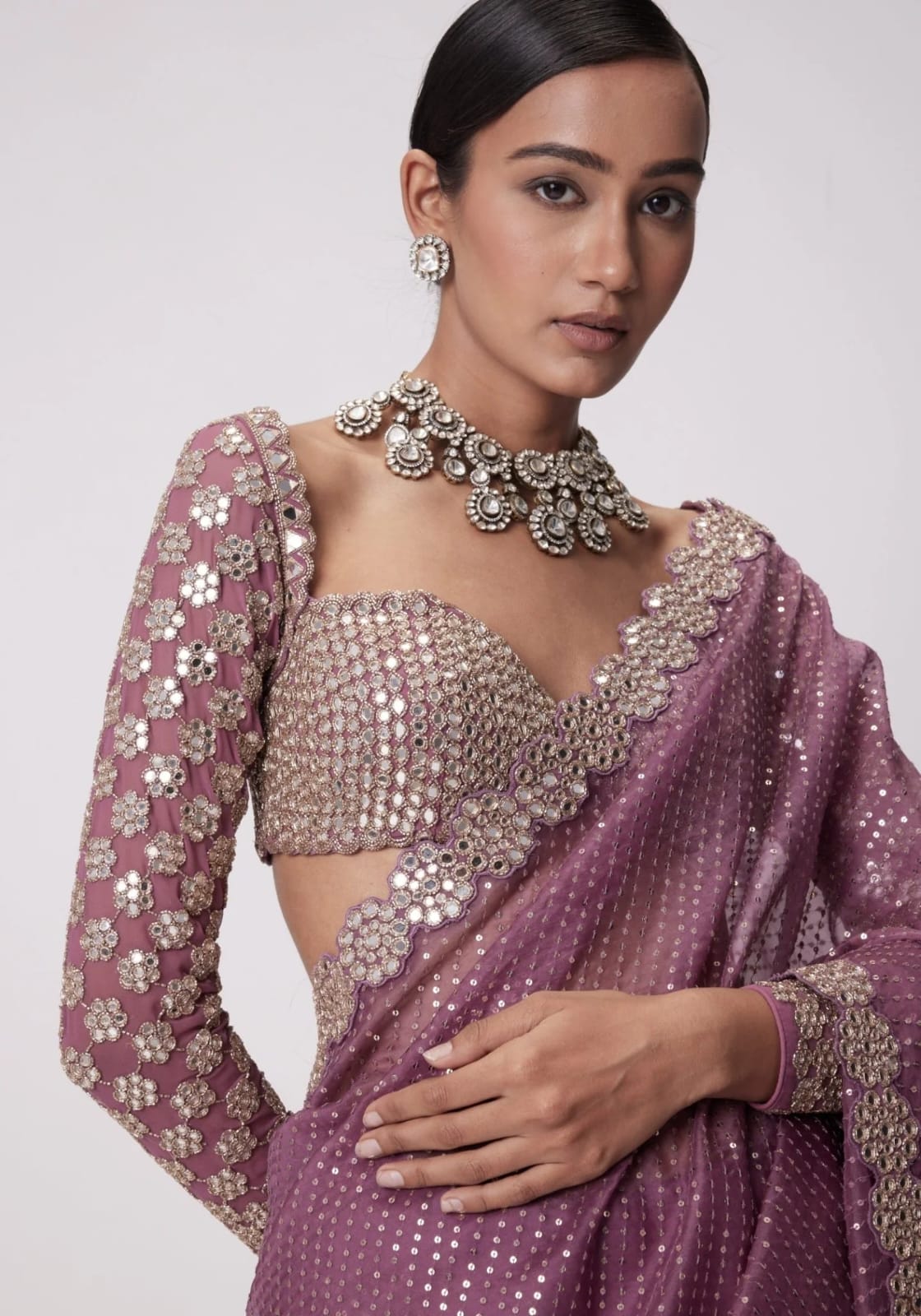 Mirror work saree