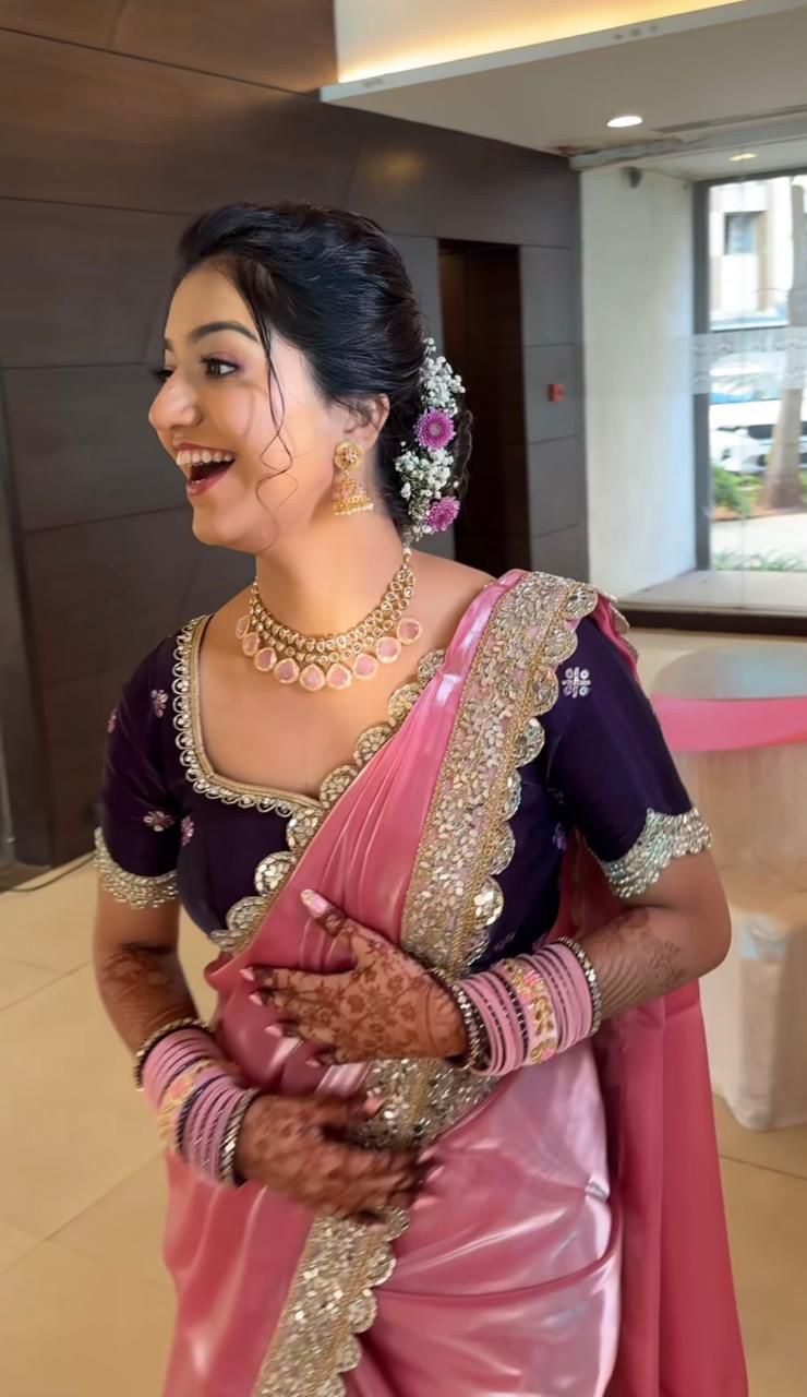 Satin Jimmychoo saree with embroidery mirror work
