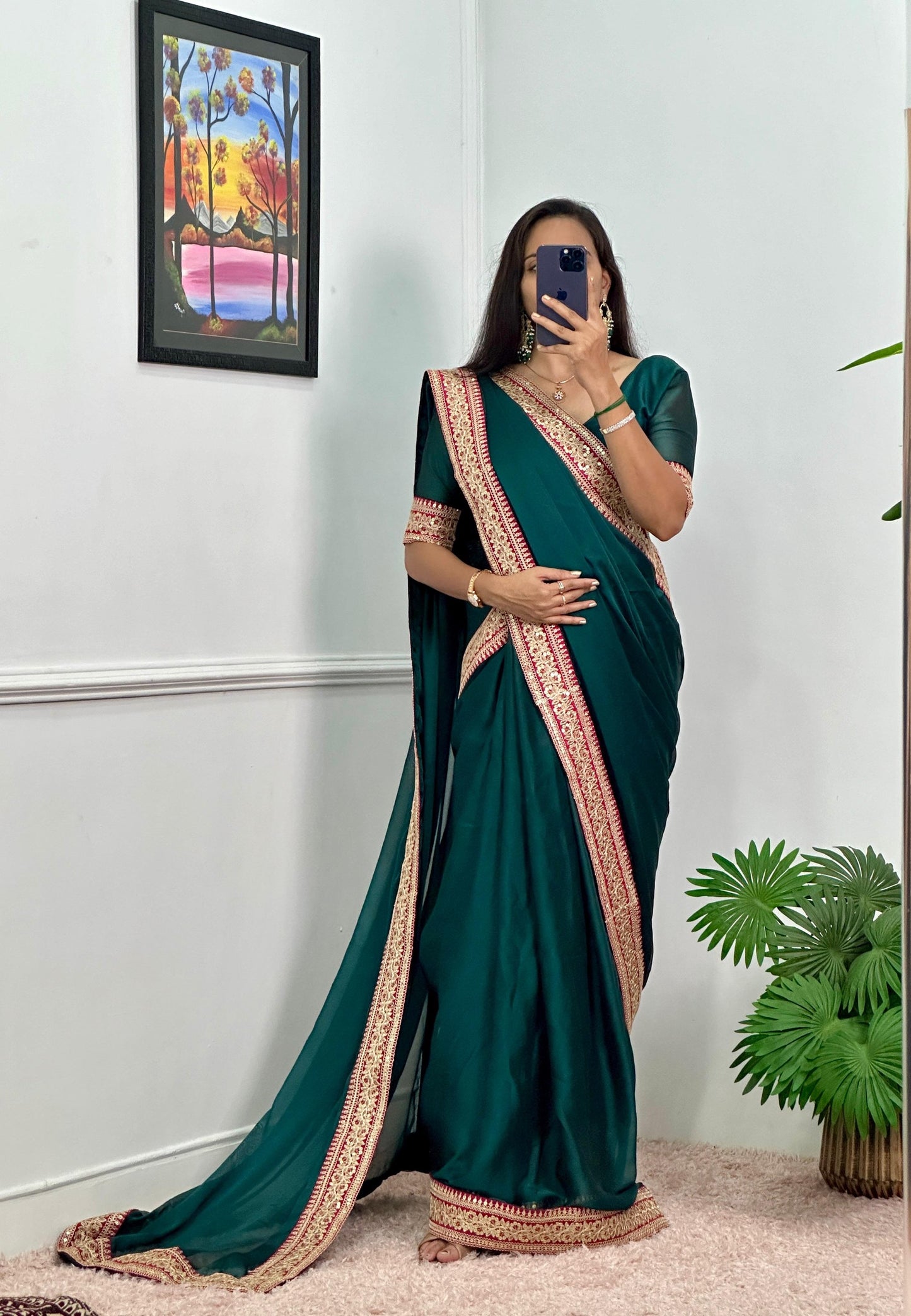 RANGOLI FABRIC READY TO WEAR POCKET SAREE WITH LACE BORDER