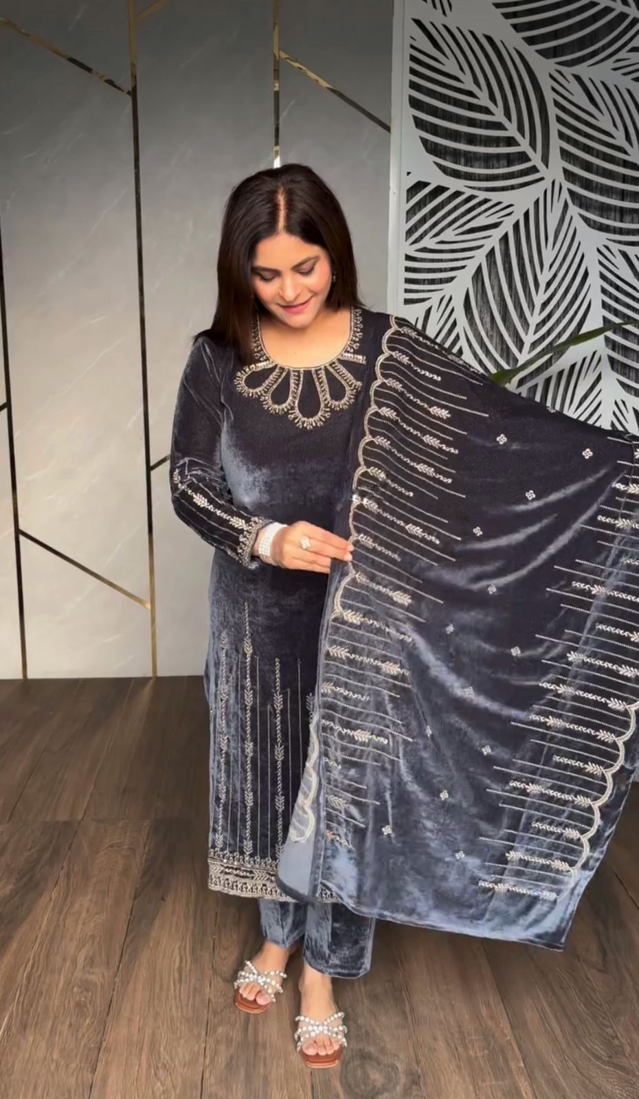 Heavy Viscose Velvet With Heavy Embroidery Sequence Work