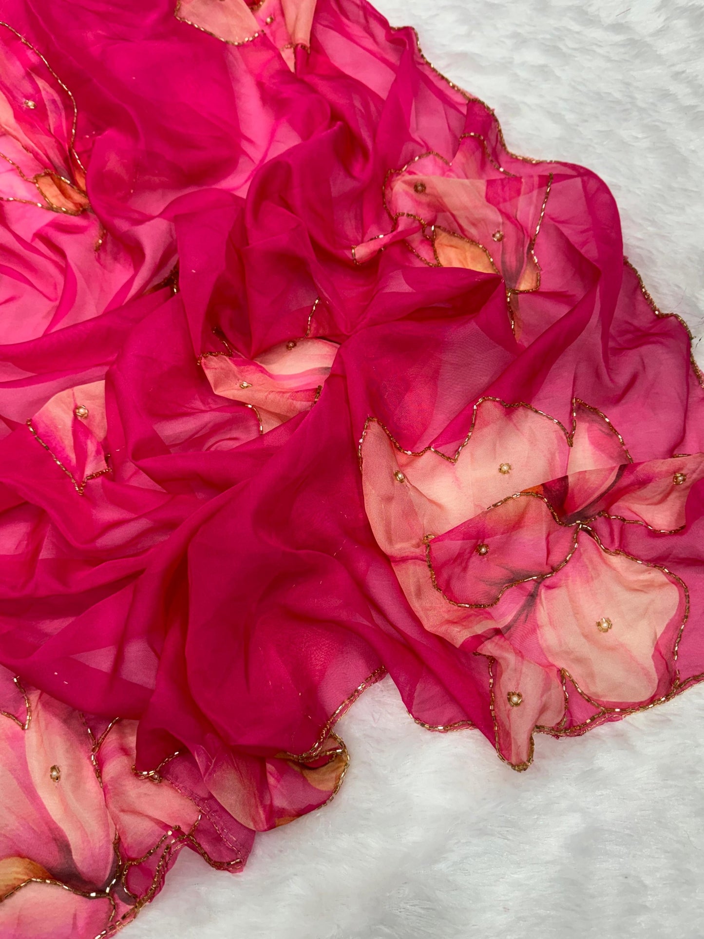 Floral Organza with katdana handwork saree