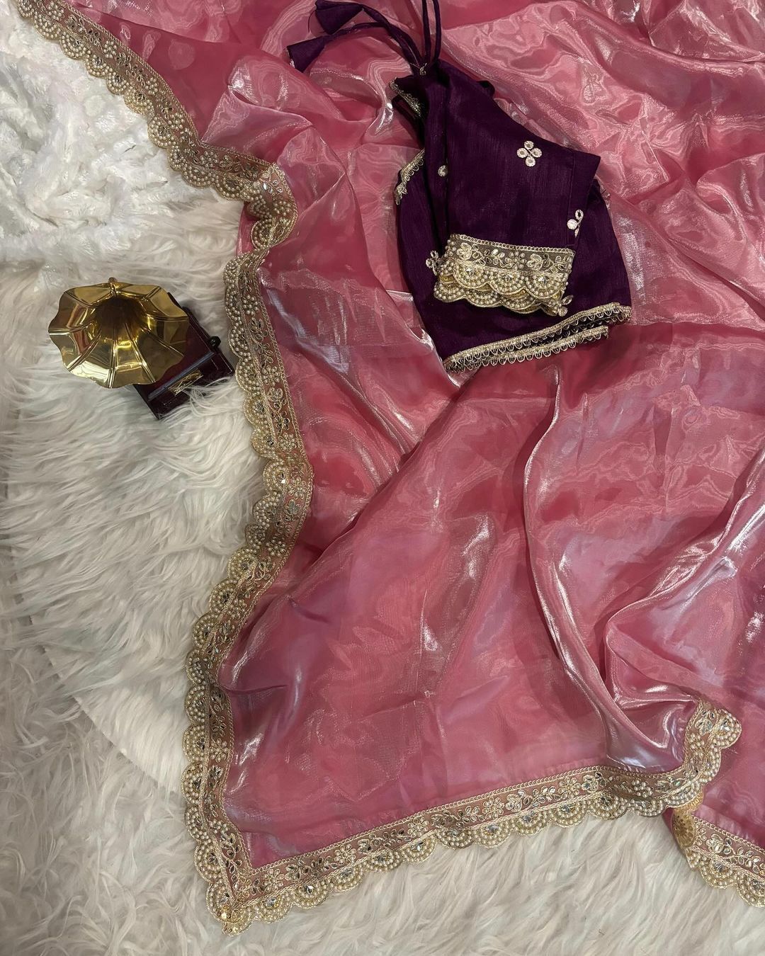 Satin Jimmychoo saree with embroidery mirror work