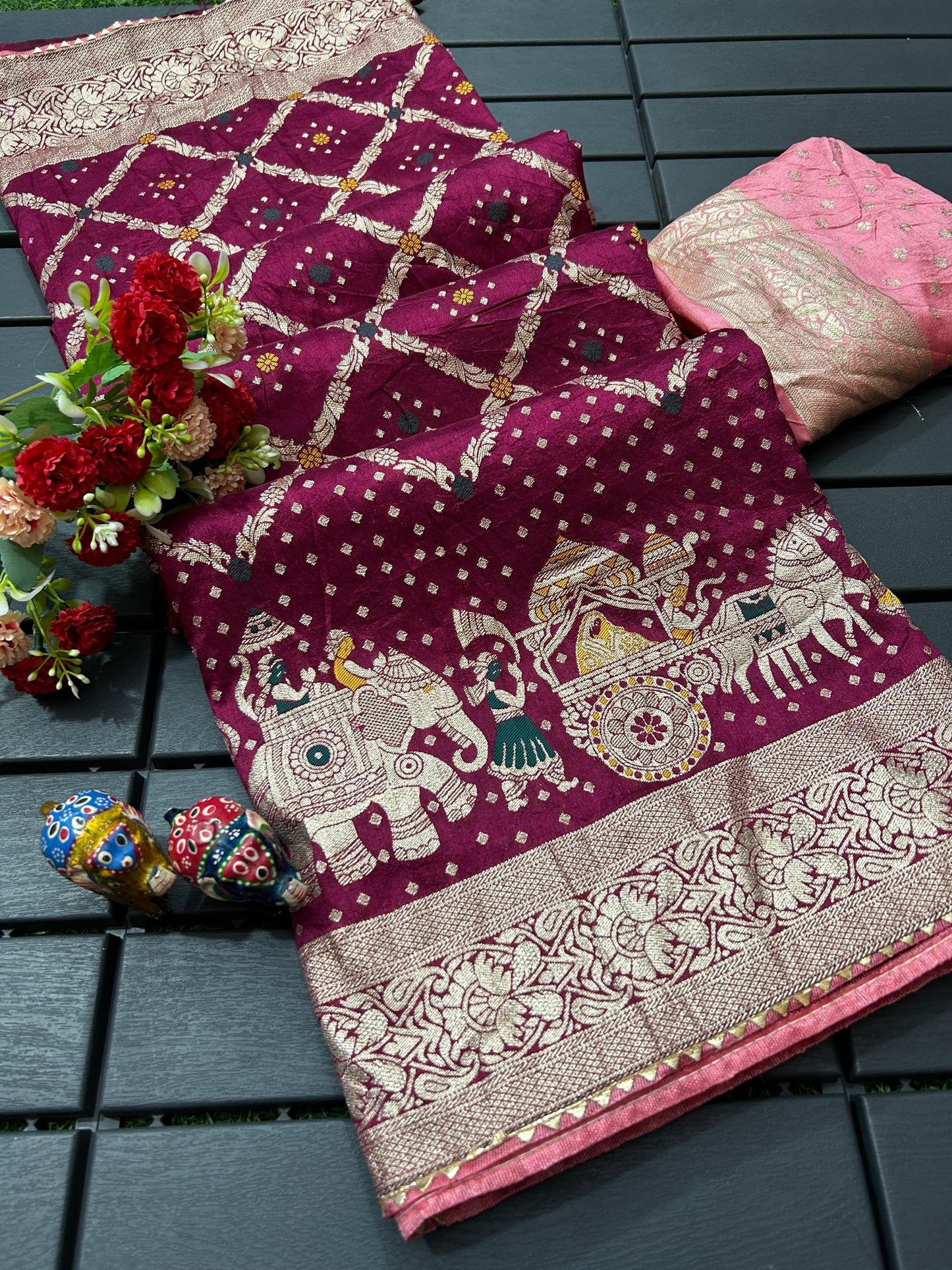 Dola fabric with beautiful meenakari zari
