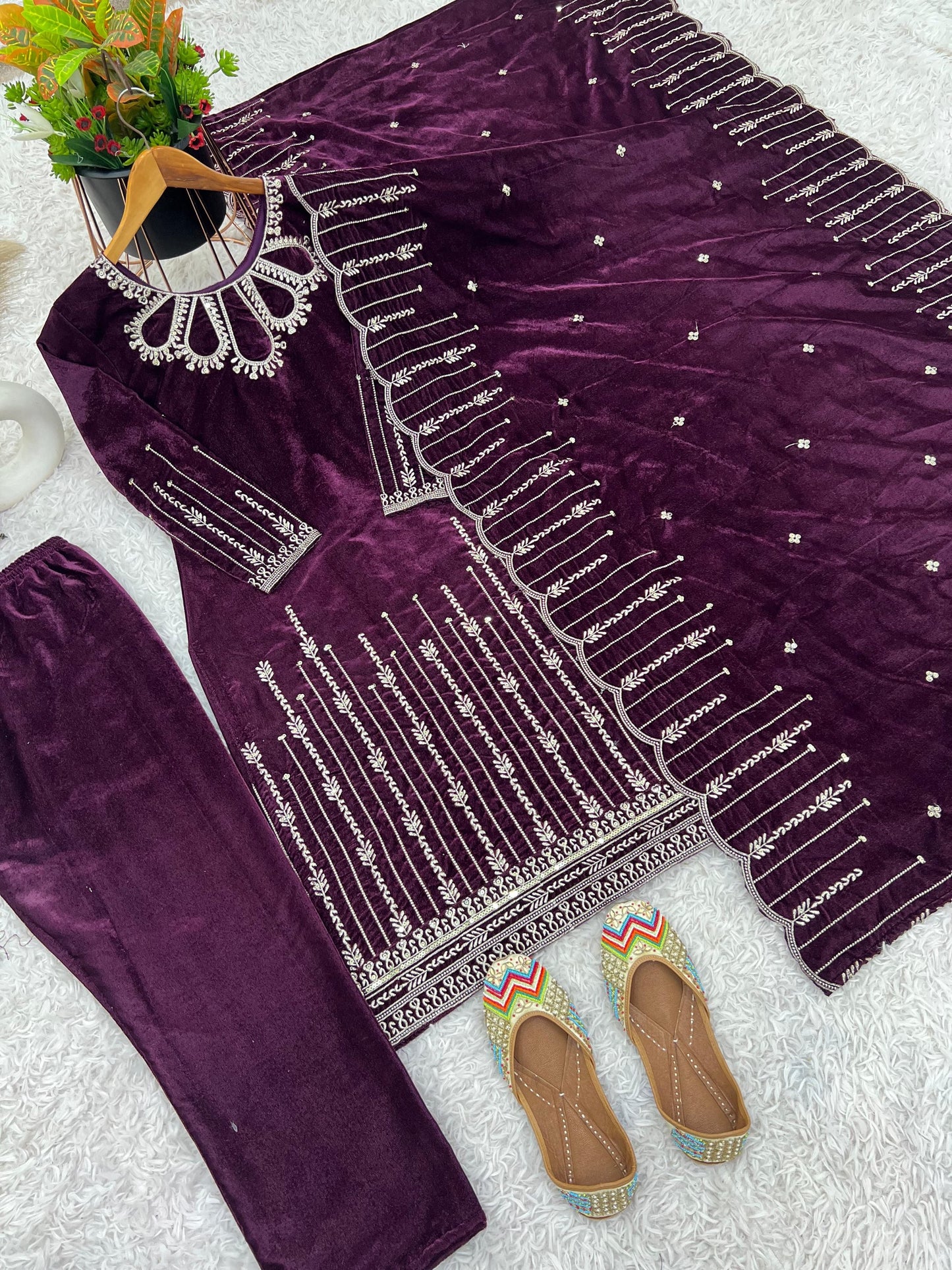 Heavy Viscose Velvet With Heavy Embroidery Sequence Work
