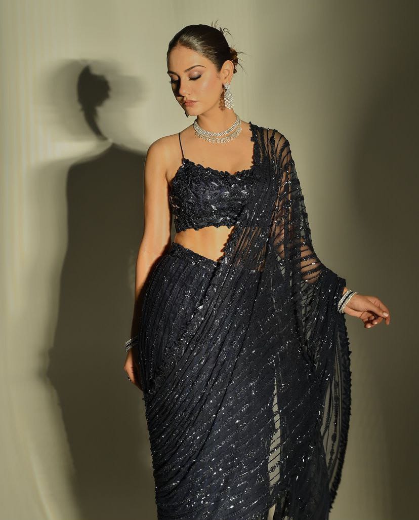 Black heavy quality net saree