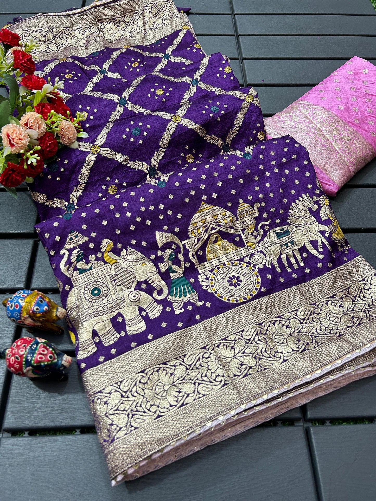 Dola fabric with beautiful meenakari zari