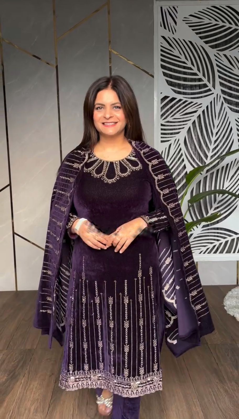 Heavy Viscose Velvet With Heavy Embroidery Sequence Work