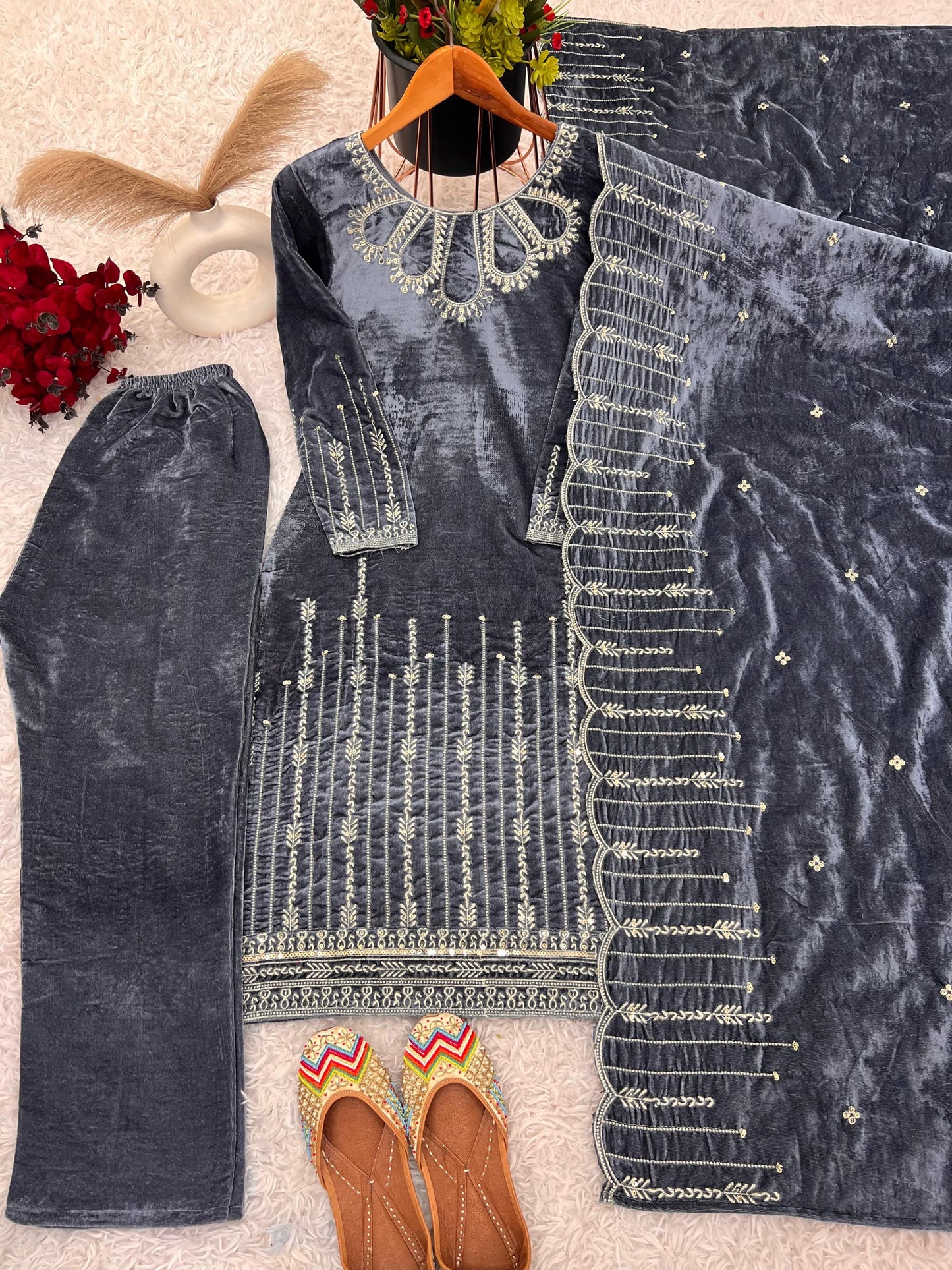 Heavy Viscose Velvet With Heavy Embroidery Sequence Work