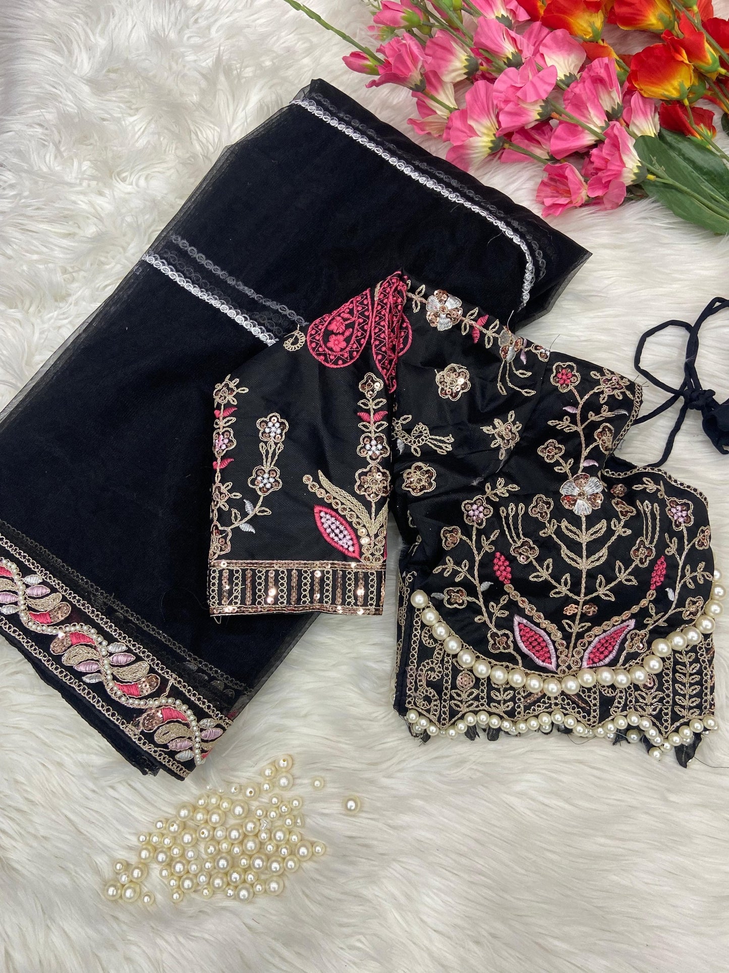 Premium Net Embellished With Beautiful Embroidery,Dori And Sequins