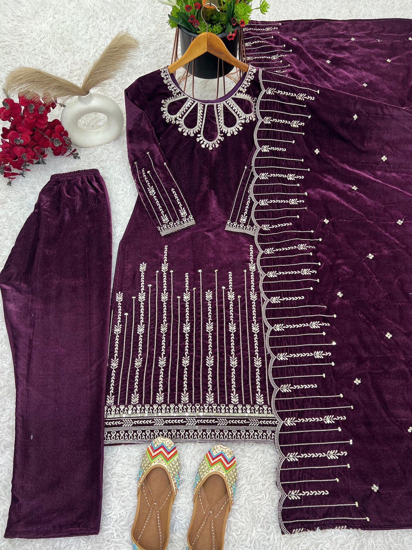 Heavy Viscose Velvet With Heavy Embroidery Sequence Work