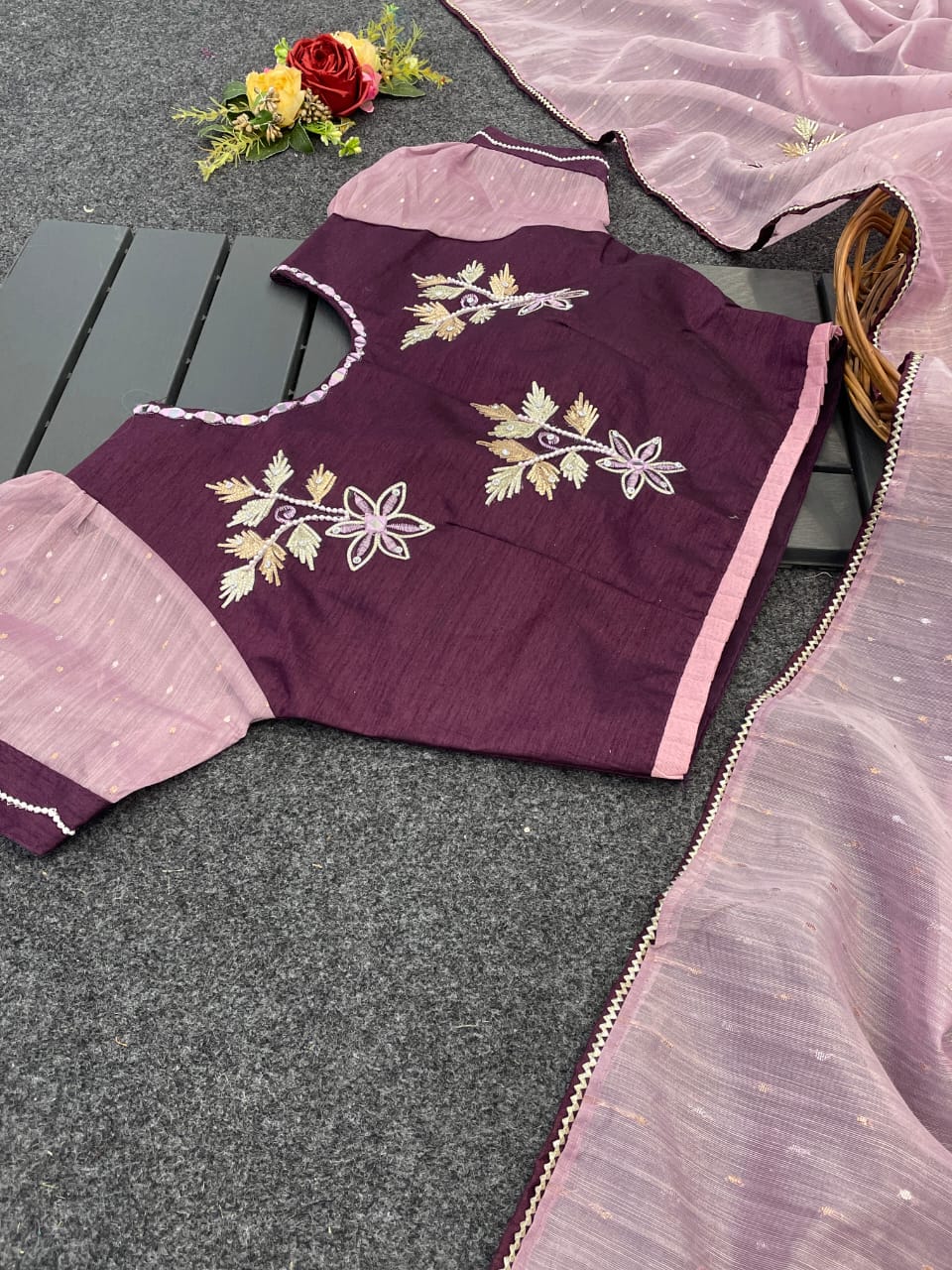 Chanderi silk saree with stitched blouse