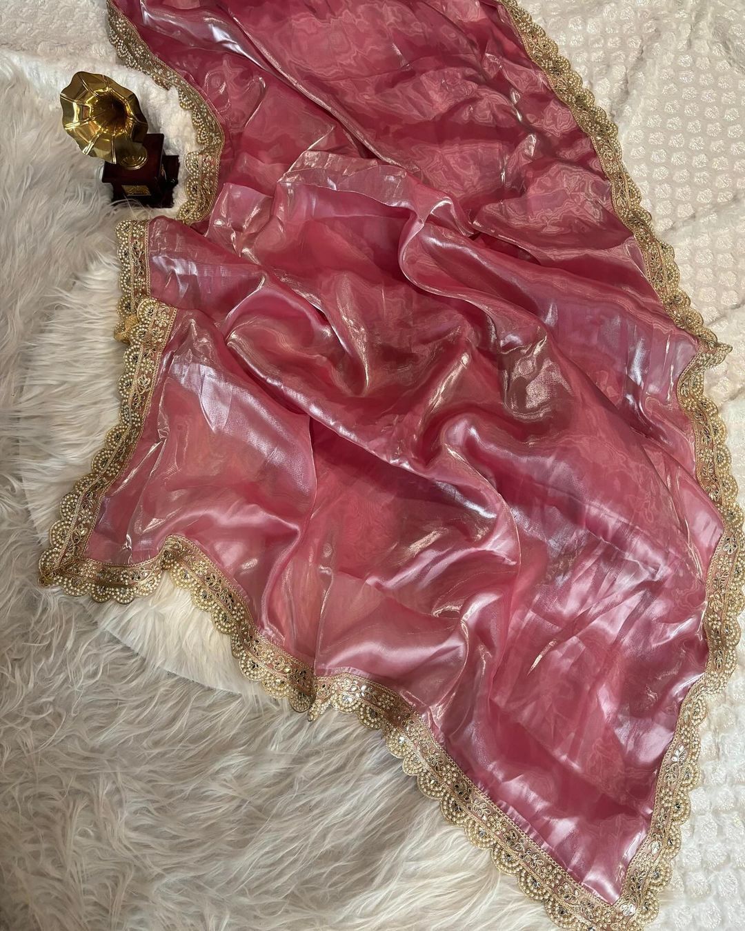 Satin Jimmychoo saree with embroidery mirror work