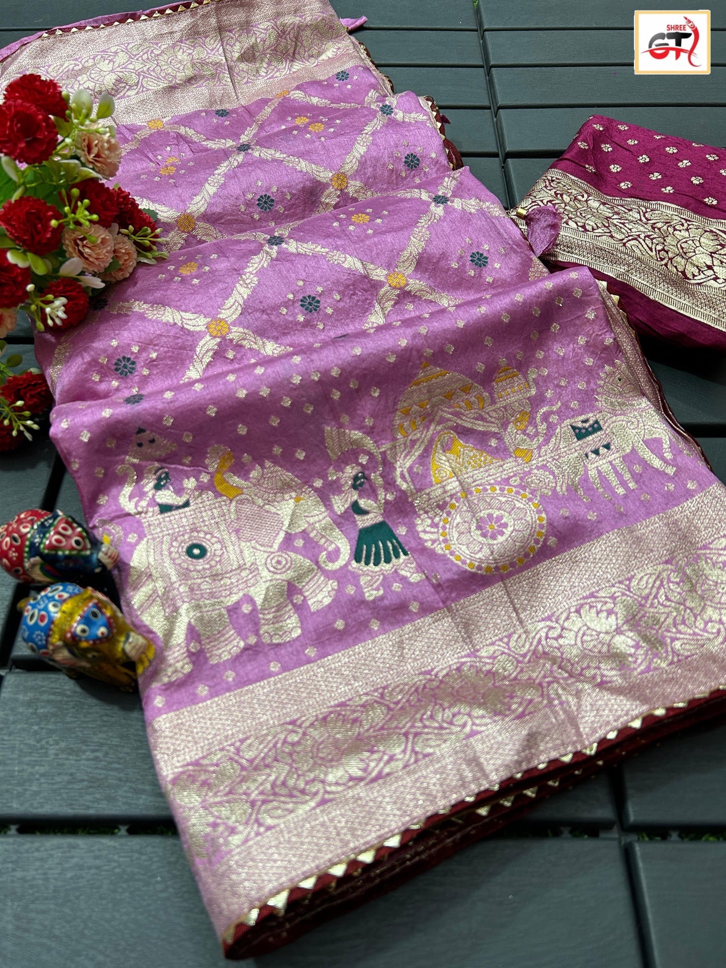 Dola fabric with beautiful meenakari zari