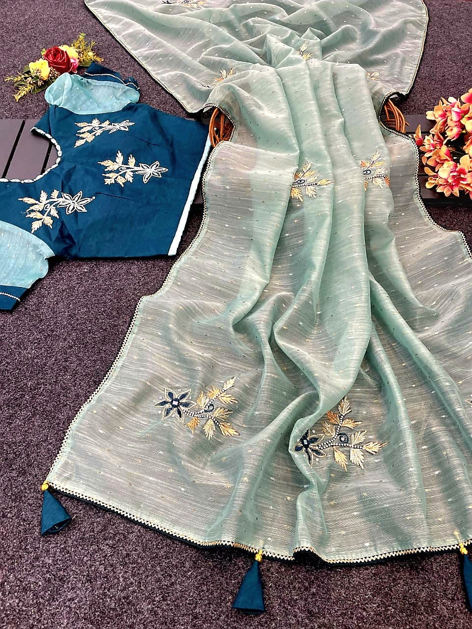 Chanderi silk saree with stitched blouse