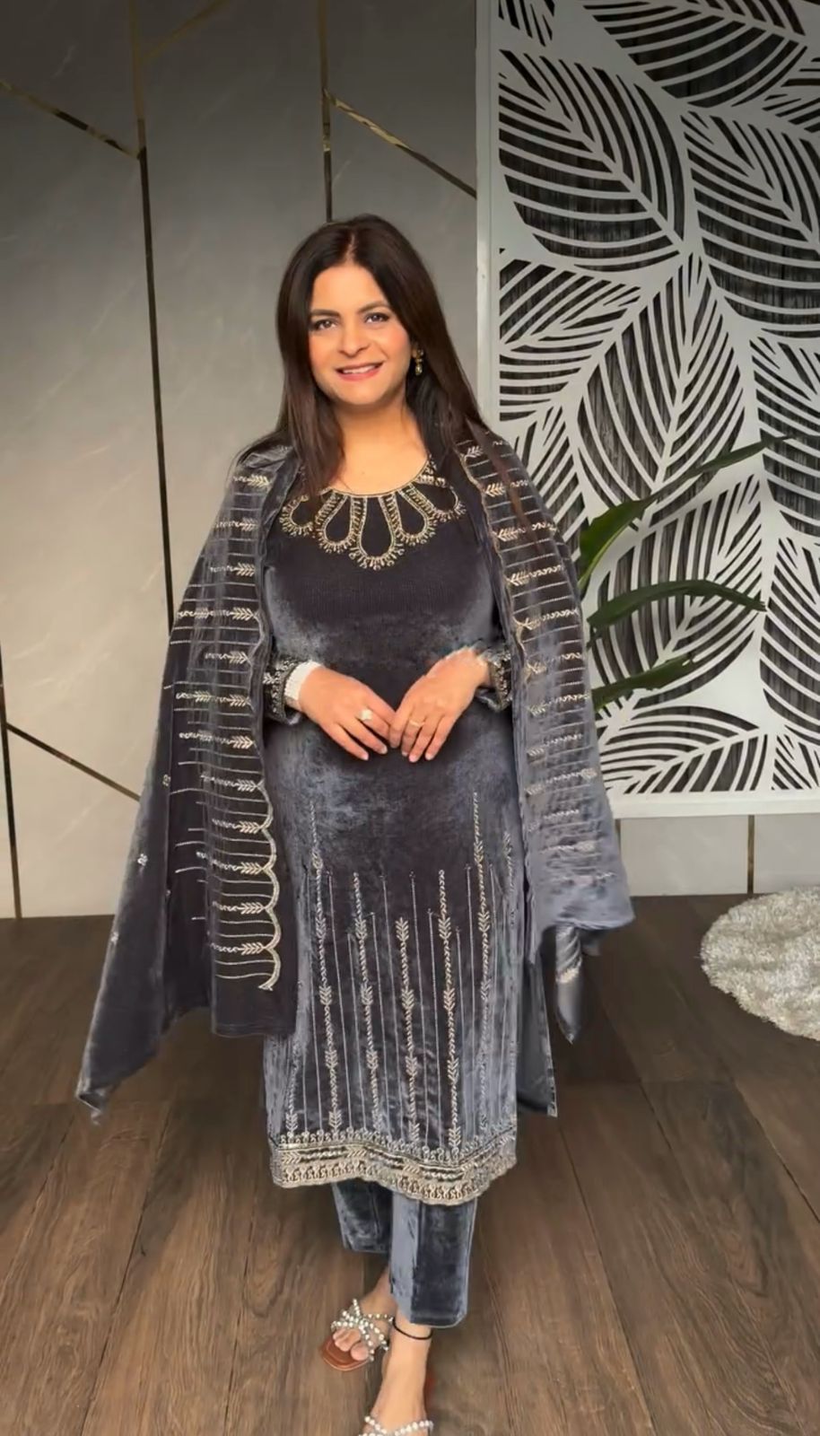 Heavy Viscose Velvet With Heavy Embroidery Sequence Work
