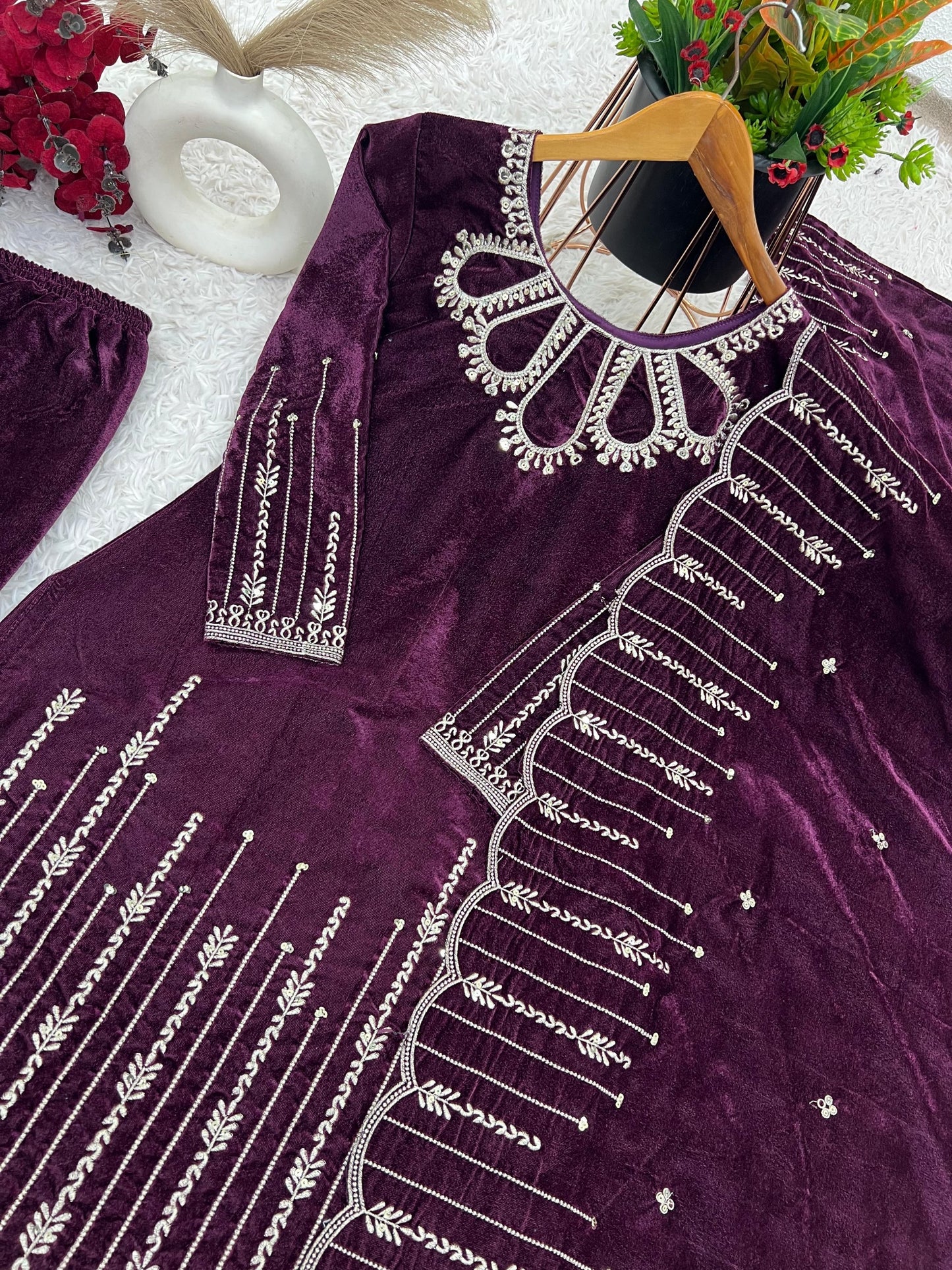 Heavy Viscose Velvet With Heavy Embroidery Sequence Work