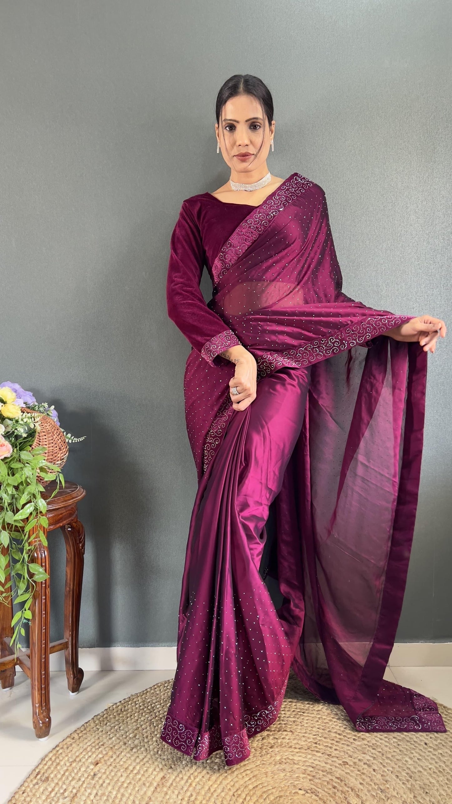 Ready to wear saree with swaroski work