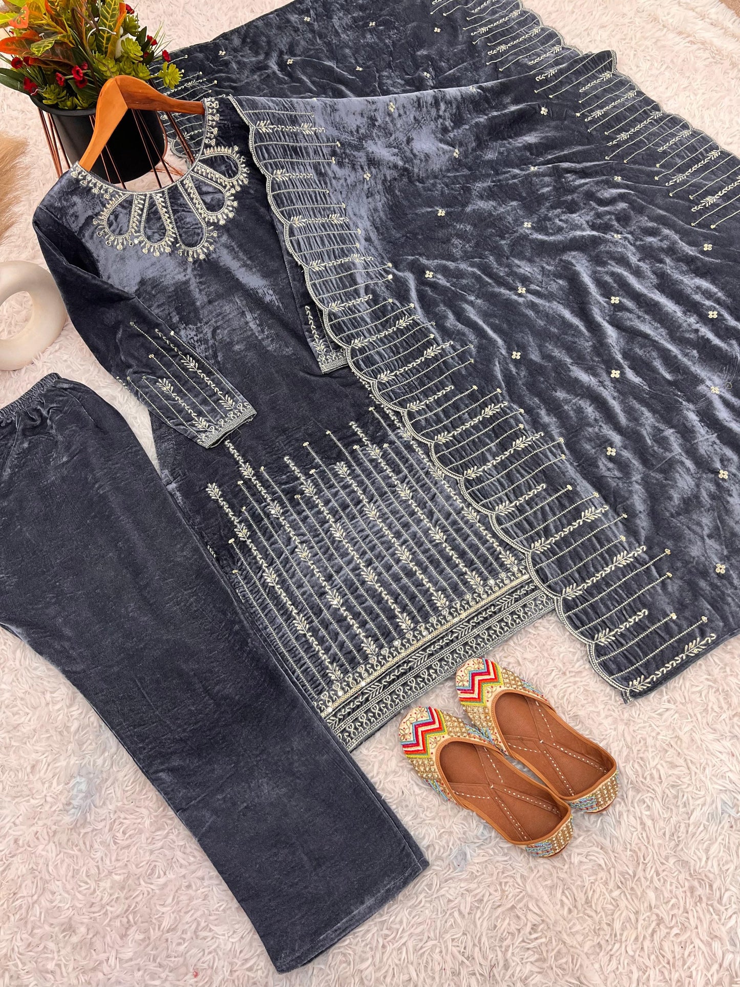 Heavy Viscose Velvet With Heavy Embroidery Sequence Work