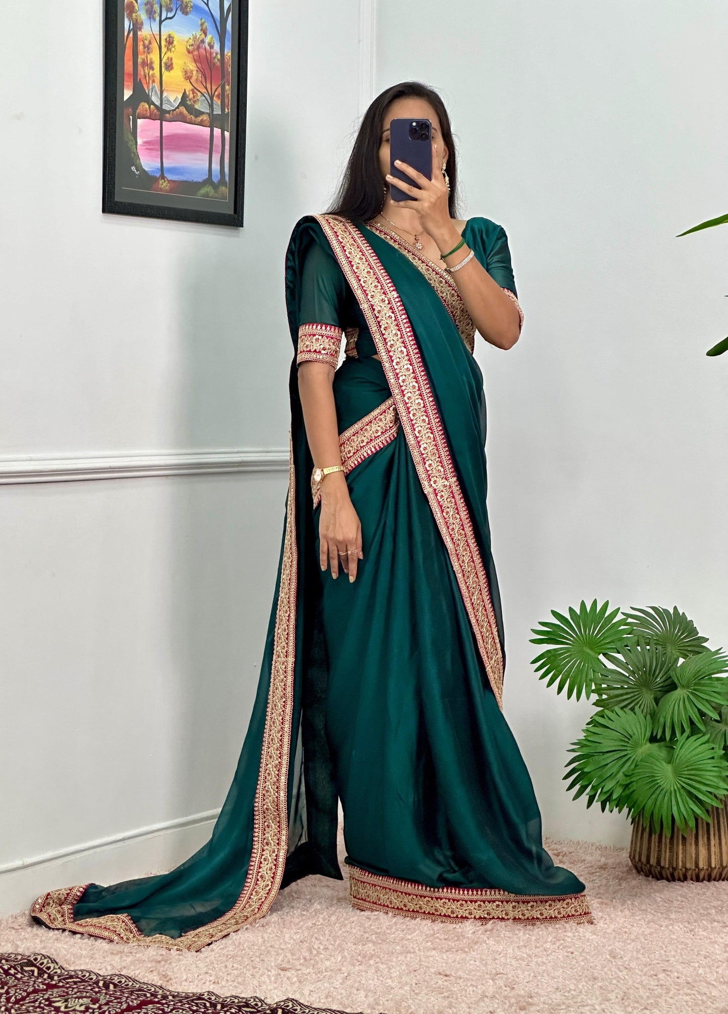 RANGOLI FABRIC READY TO WEAR POCKET SAREE WITH LACE BORDER
