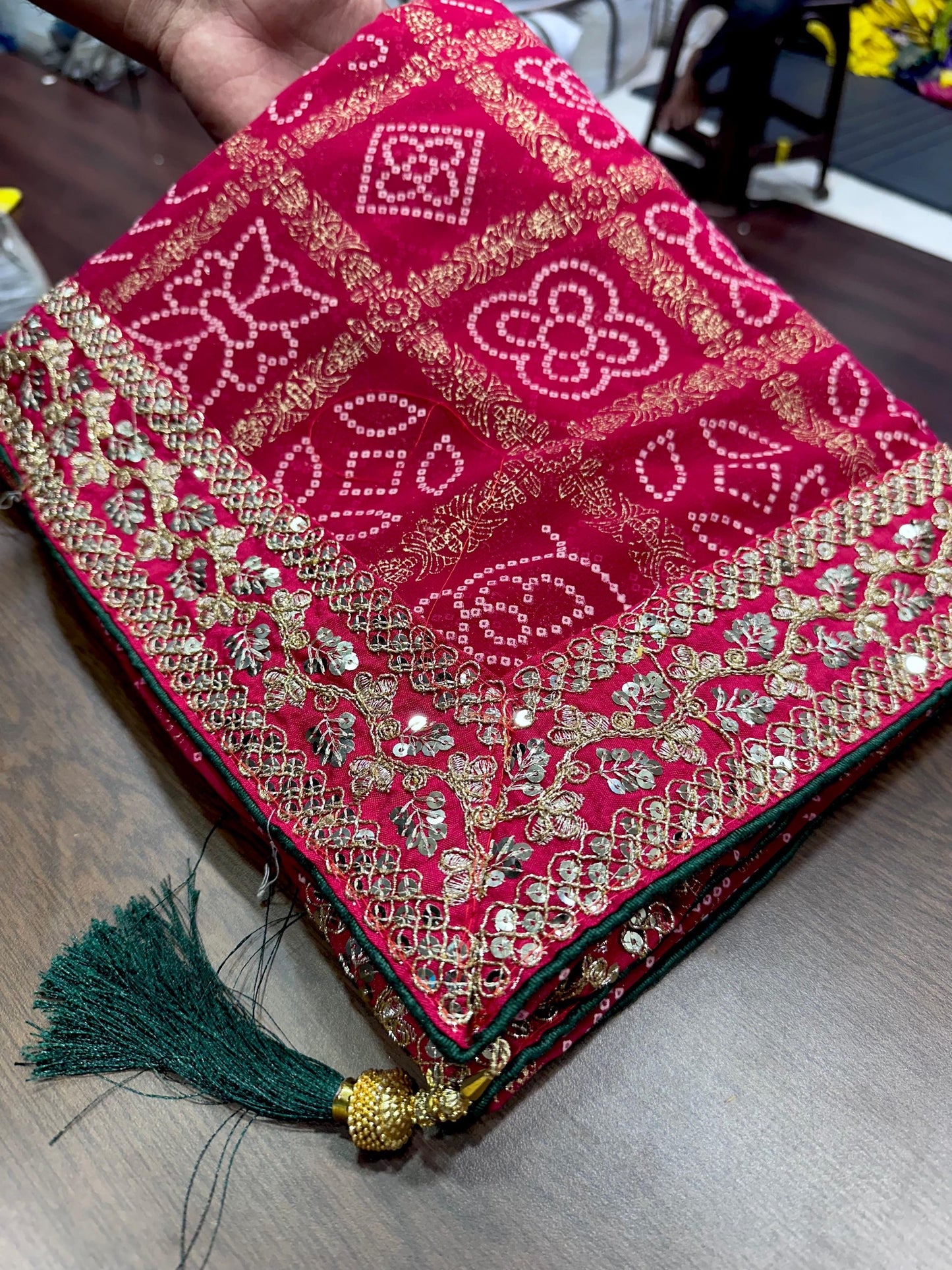 Georgette bandhej with Sequence Lace border saree