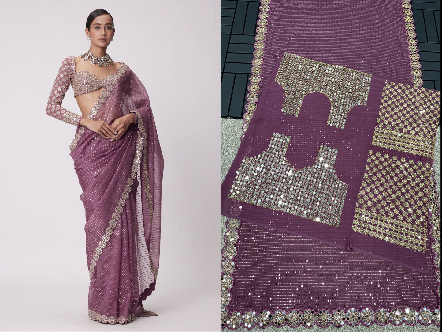 Mirror work saree
