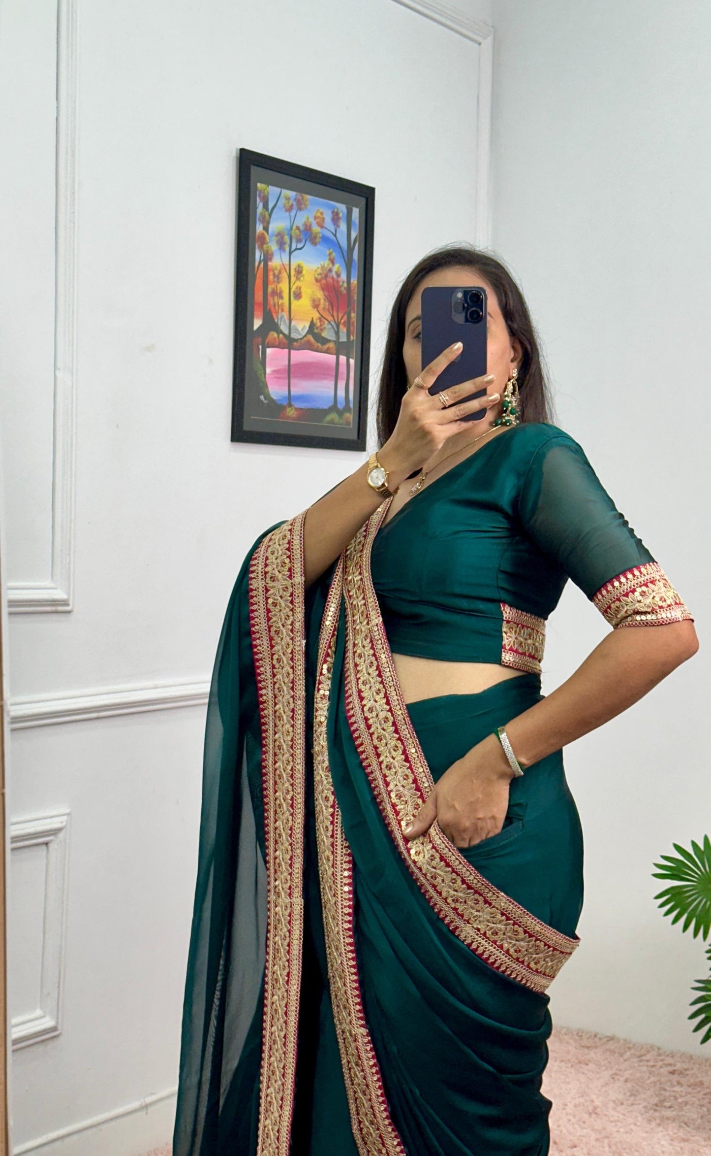 RANGOLI FABRIC READY TO WEAR POCKET SAREE WITH LACE BORDER