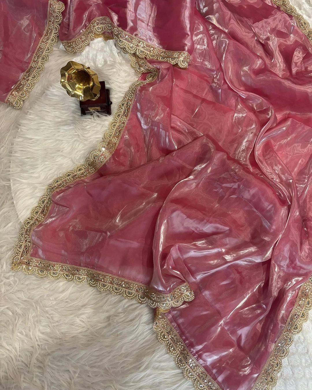 Satin Jimmychoo saree with embroidery mirror work