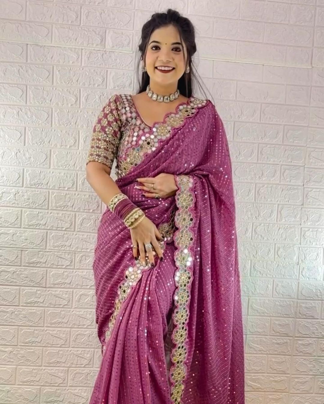 Mirror work saree