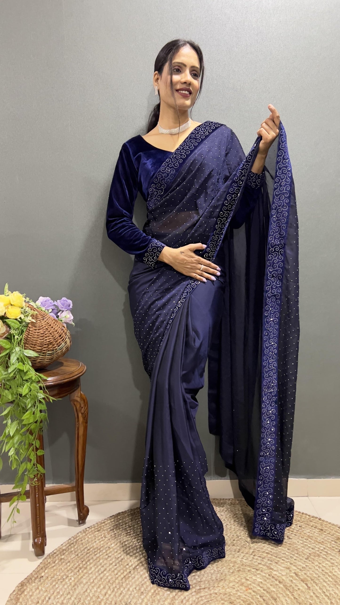 Ready to wear saree with swaroski work