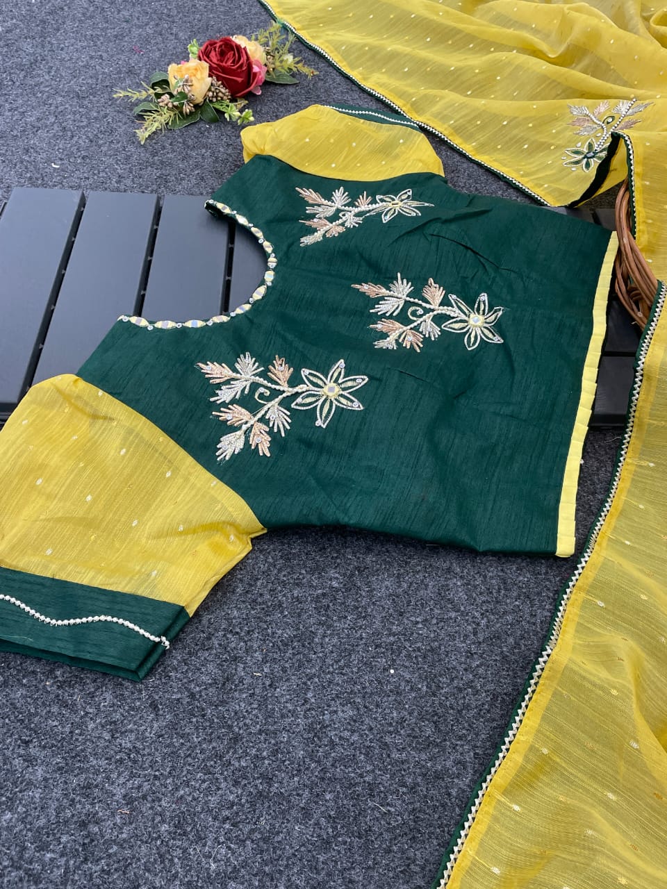 Chanderi silk saree with stitched blouse