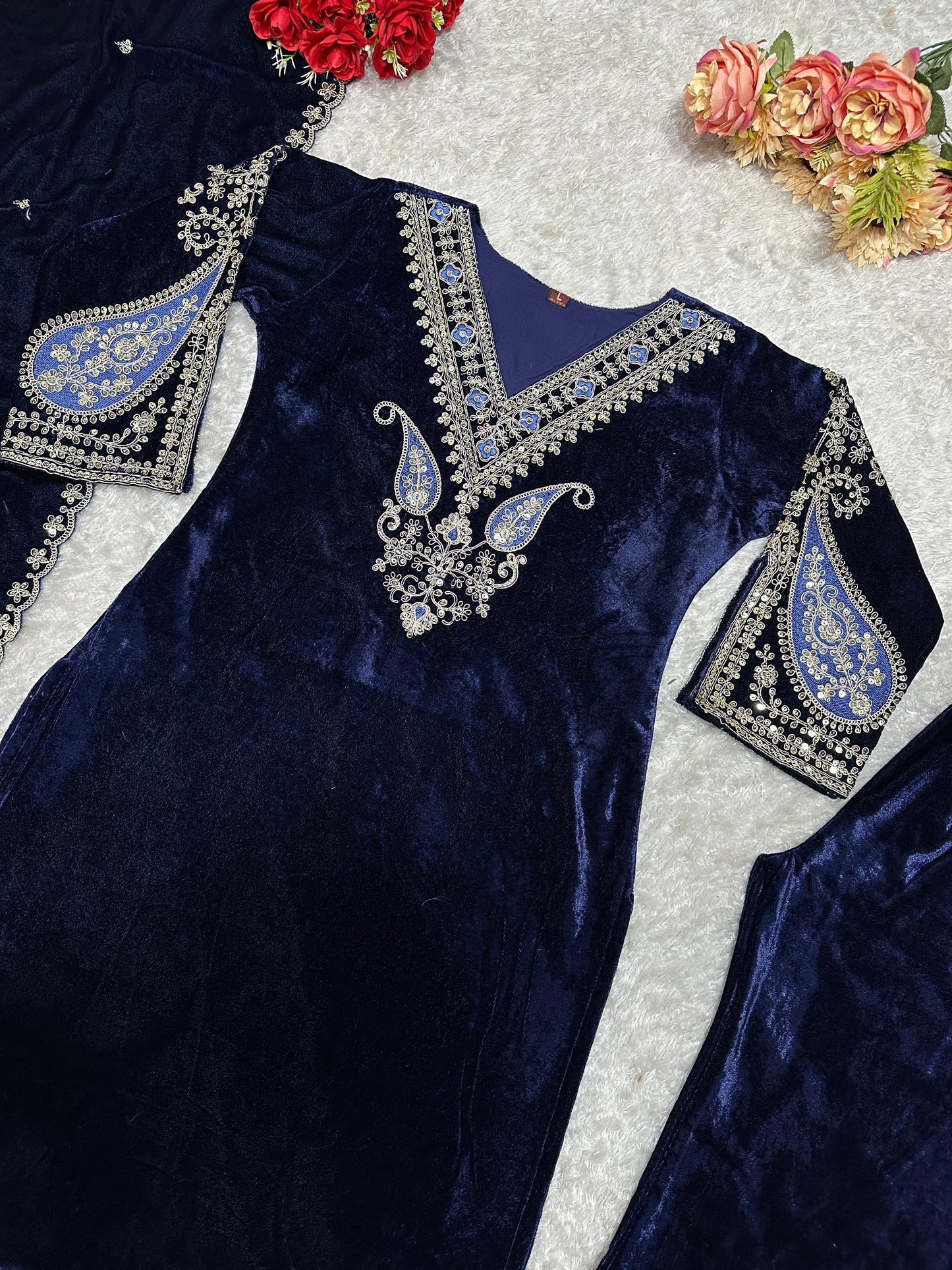 TOP AND PLAZO WITH FANCY DUPPATA AND EMBROIDERY WORK