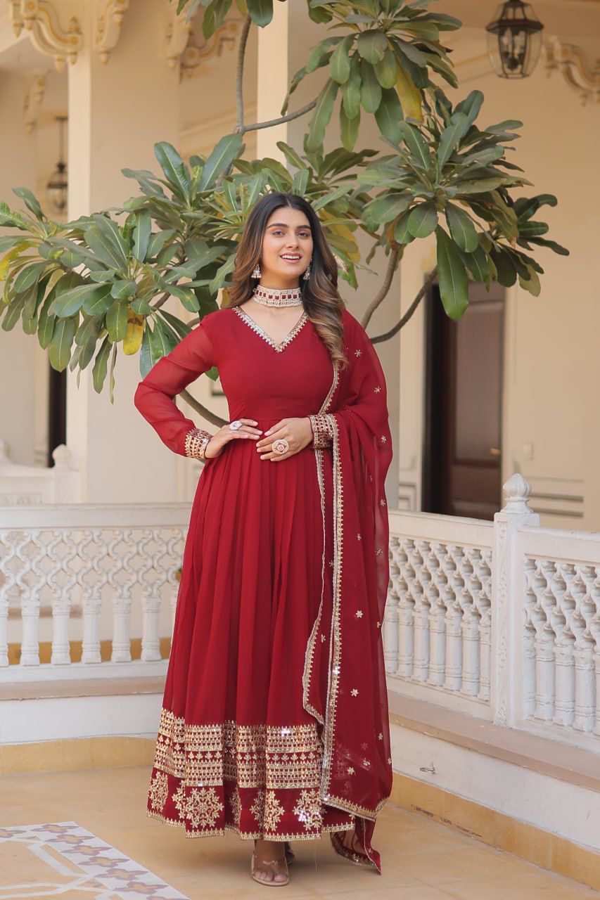 Faux Blooming Gown with Dupatta With Attractive Embroidered Sequins work